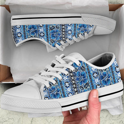 Hawaiian Themed Pattern Print Design H012 White Bottom Low Top Shoes