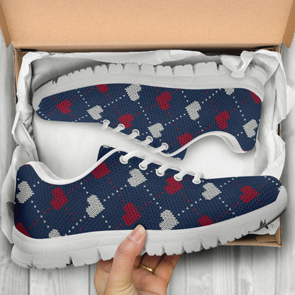 Heart Knit Pattern Print Design HE05 Sneakers White Bottom Shoes