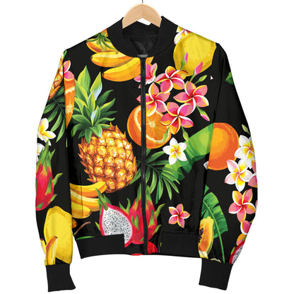 Tropical Fruits Pattern Print Design TF02 Women Bomber Jacket