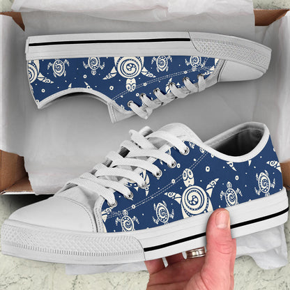 Sea Turtle Tribal White Bottom Low Top Shoes