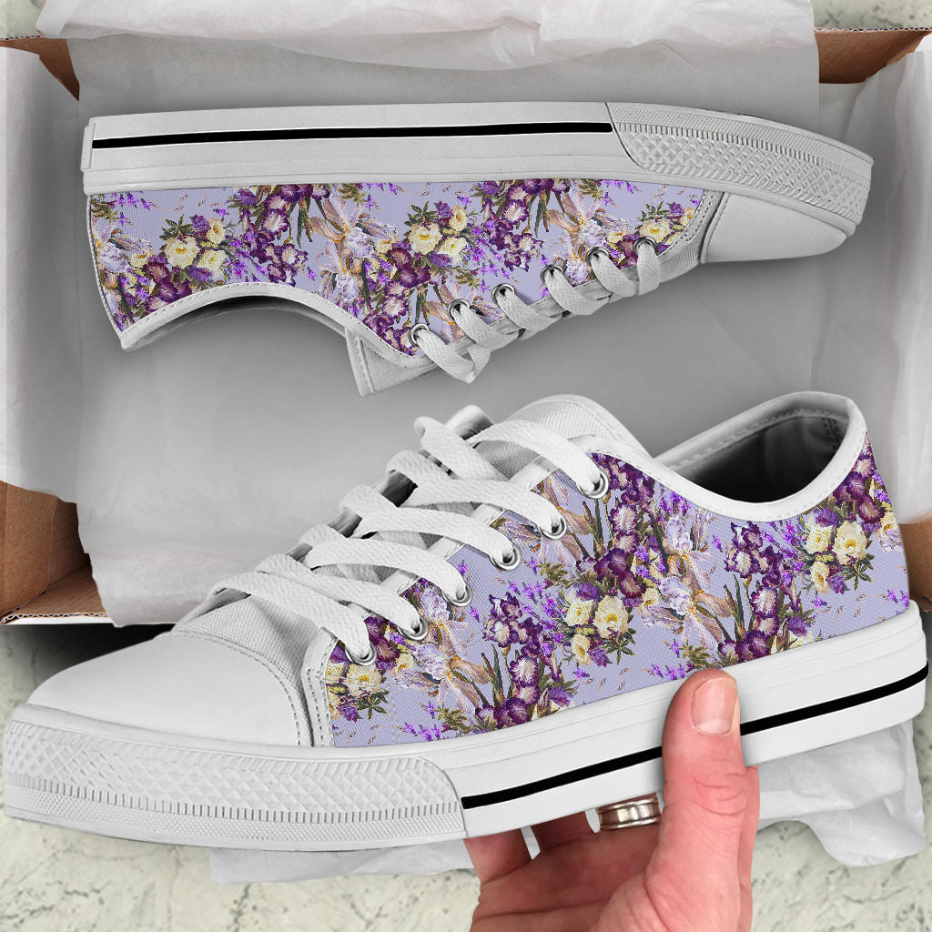 Iris Pattern Print Design IR07 White Bottom Low Top Shoes