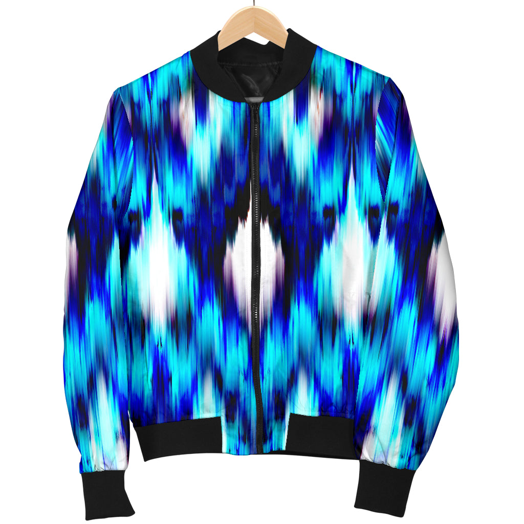 Ikat Blue Pattern Print Design 01 Women's Bomber Jacket