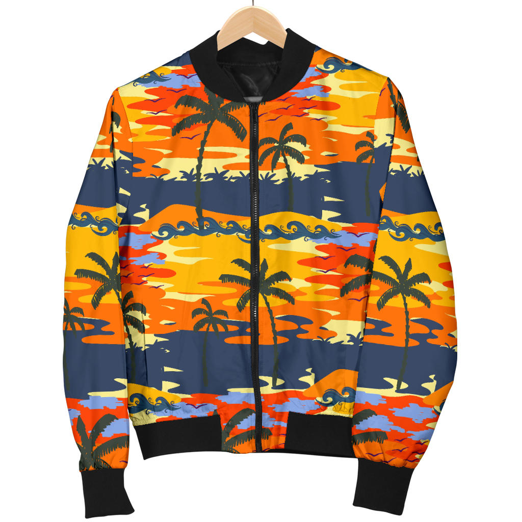 Palm Tree Pattern Print Design PT010 Women Bomber Jacket