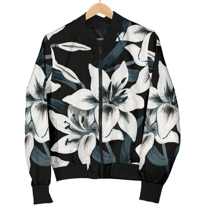 Lily Pattern Print Design 03 Women's Bomber Jacket