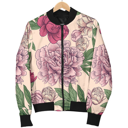 Peony Pattern Print Design A01 Women's Bomber Jacket