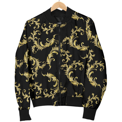 Baroque Golden Pattern Print Design 01 Women's Bomber Jacket