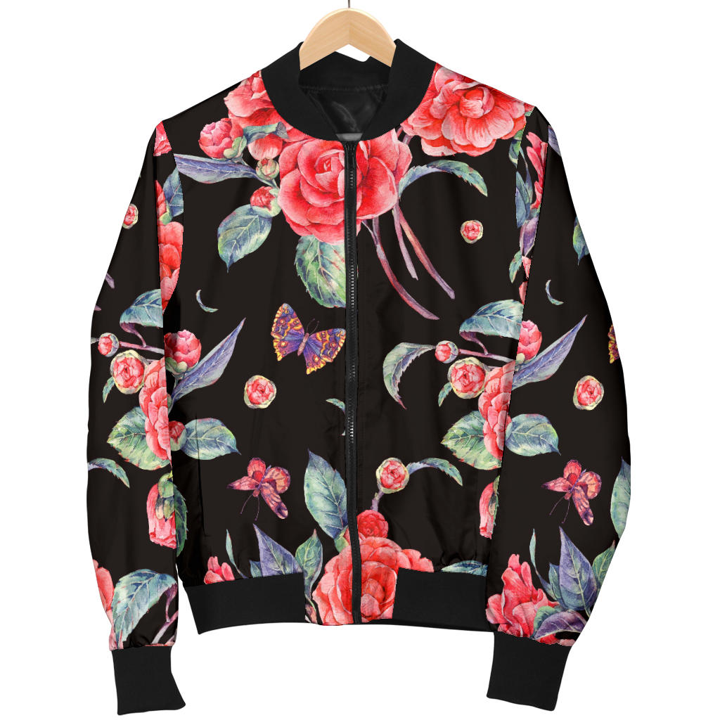 Camellia Pattern Print Design CM03 Women Bomber Jacket