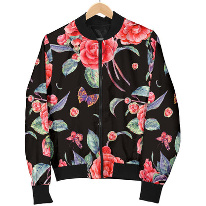 Camellia Pattern Print Design CM03 Women Bomber Jacket