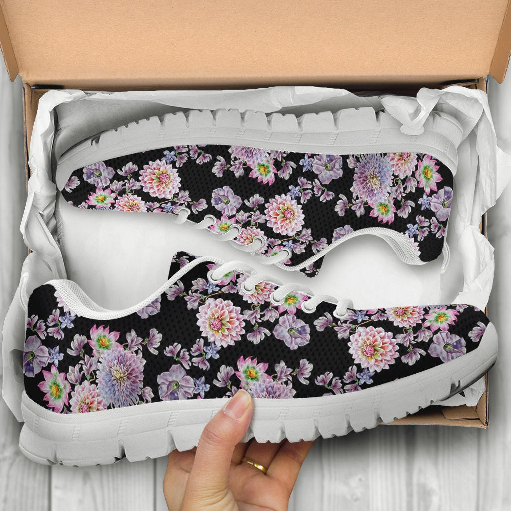 Dahlia Pattern Print Design DH012 Sneakers White Bottom Shoes