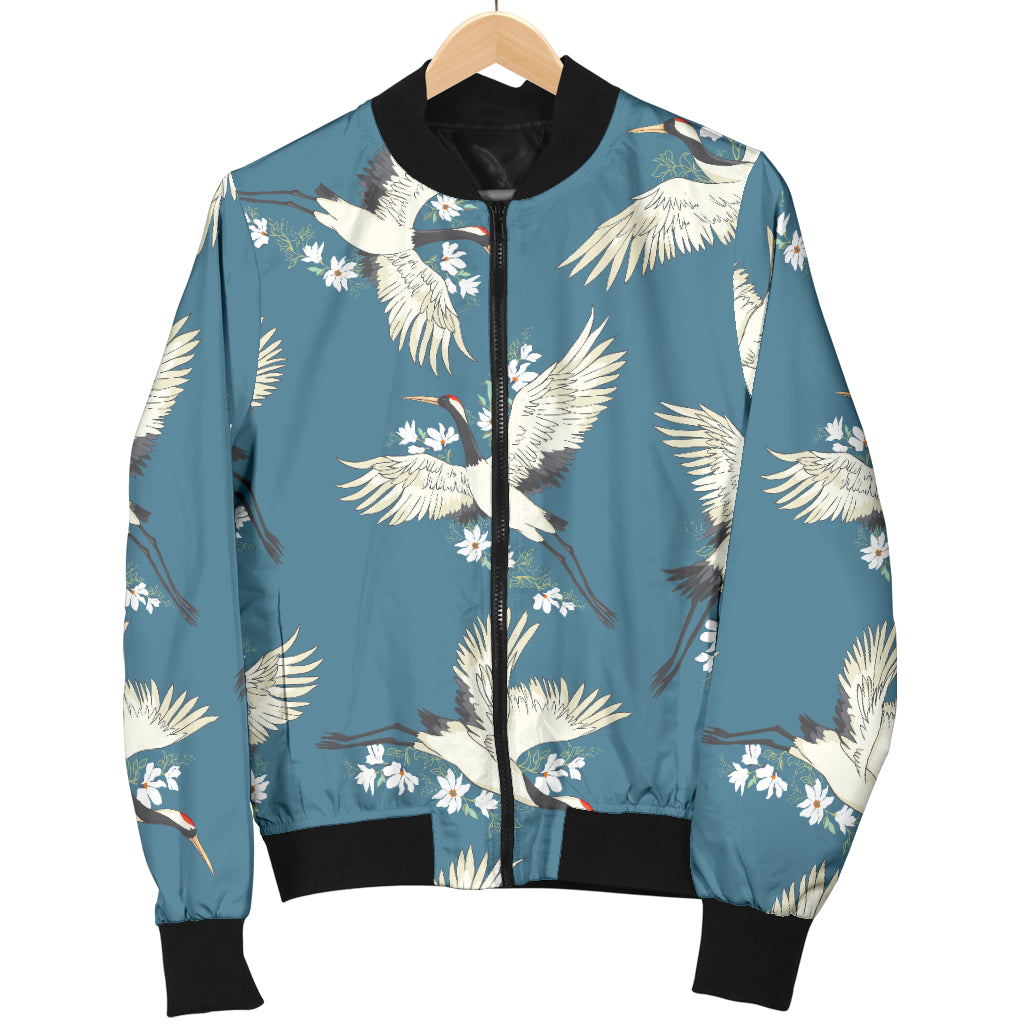 Crane Pattern Print Design 02 Women's Bomber Jacket