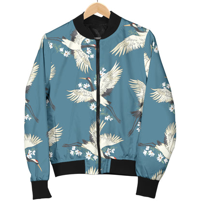 Crane Pattern Print Design 02 Women's Bomber Jacket