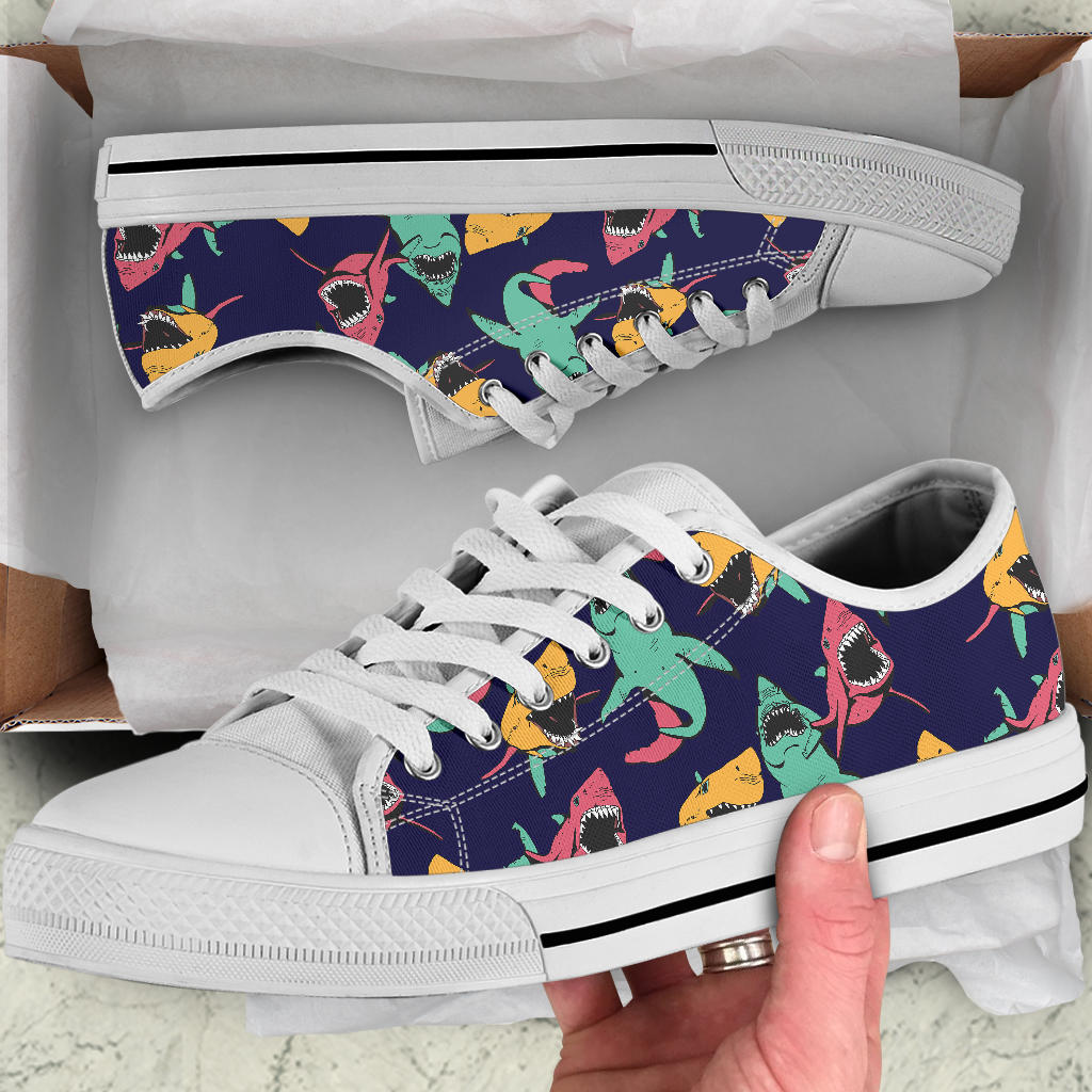 Shark Bite Pattern White Bottom Low Top Shoes