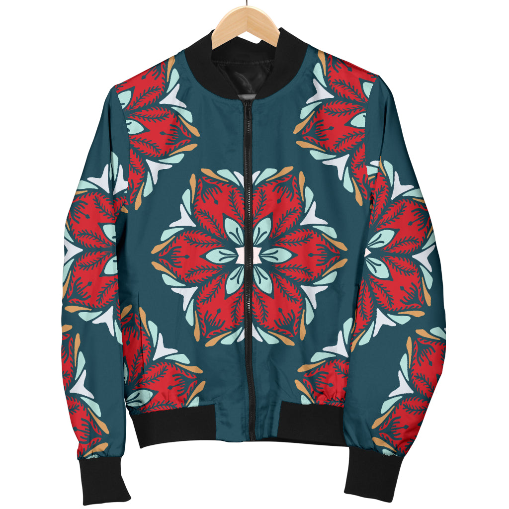 Poinsettia Pattern Print Design A03 Women's Bomber Jacket
