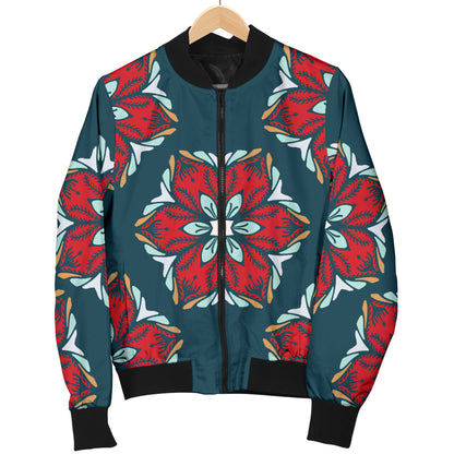 Poinsettia Pattern Print Design A03 Women's Bomber Jacket