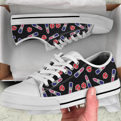 Lipstick Pattern Print Design LT01 White Bottom Low Top Shoes