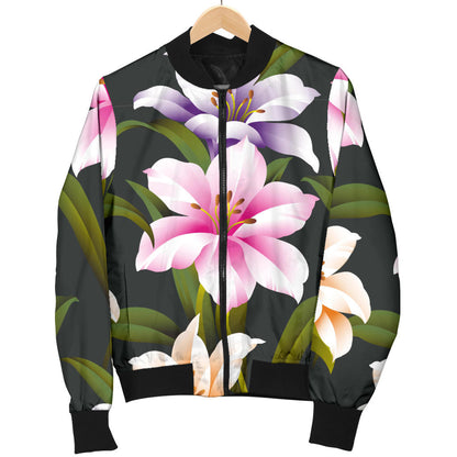 Lily Pattern Print Design LY01 Women Bomber Jacket