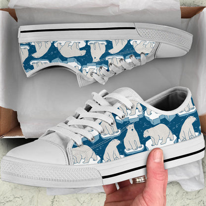Polar Bear Pattern Print Design PB03 White Bottom Low Top Shoes