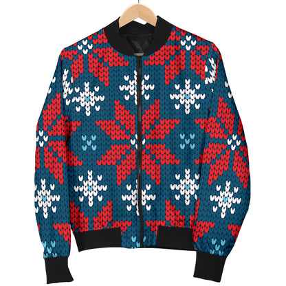 Poinsettia Pattern Print Design A02 Women's Bomber Jacket