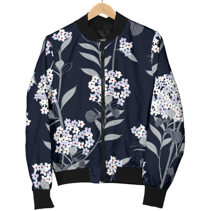 Hydrangea Pattern Print Design HD07 Women Bomber Jacket