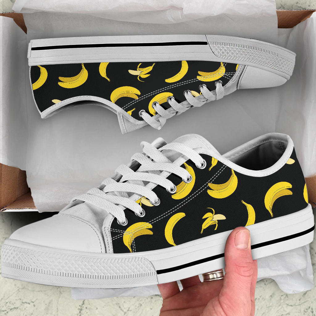 Banana Pattern Print Design BA05 White Bottom Low Top Shoes