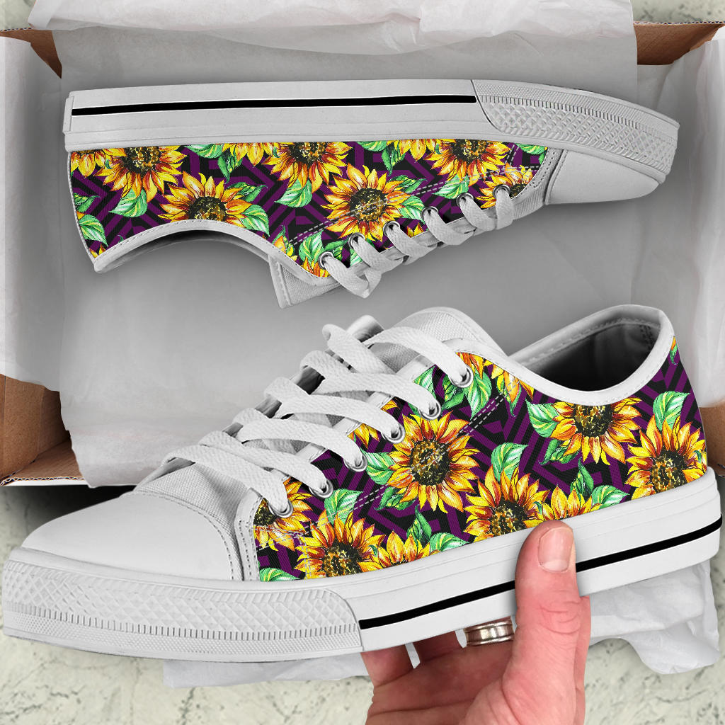 Sunflower Pattern Print Design SF012 White Bottom Low Top Shoes