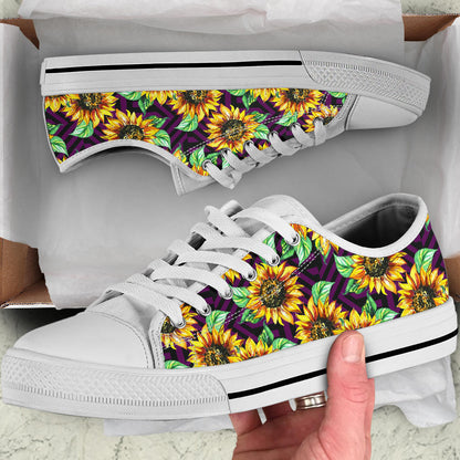 Sunflower Pattern Print Design SF012 White Bottom Low Top Shoes