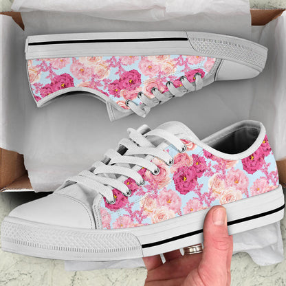 Lisianthus Pattern Print Design LT05 White Bottom Low Top Shoes