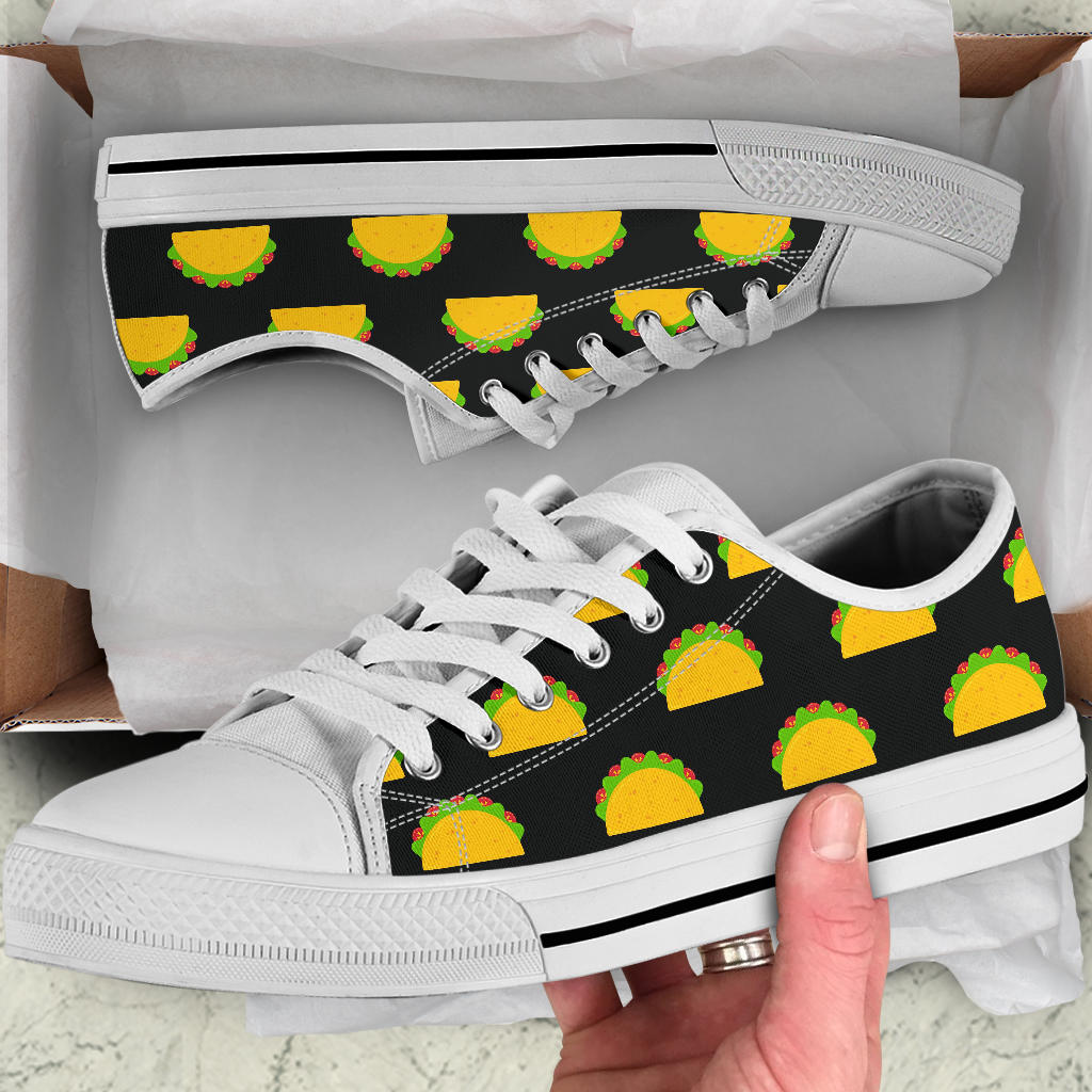 Taco Pattern Print Design TC06 White Bottom Low Top Shoes