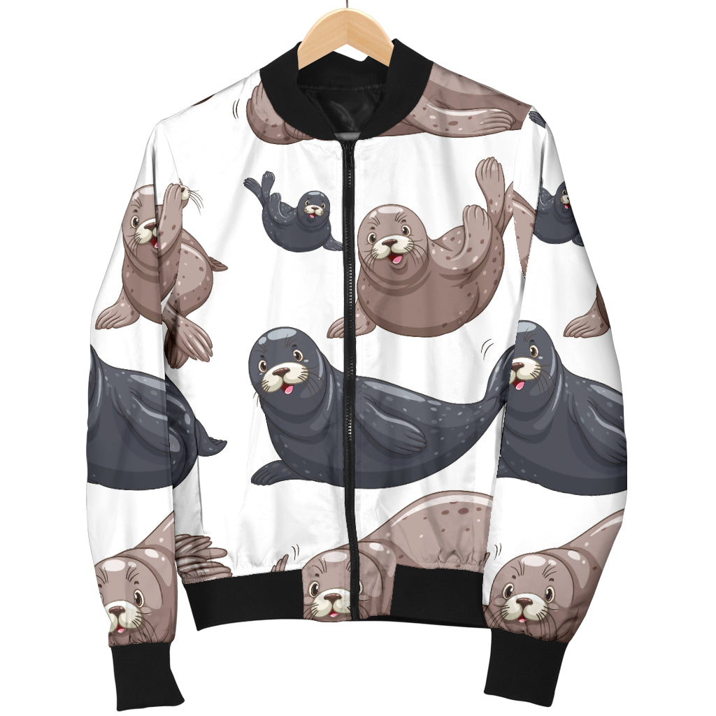 Sea Lion Pattern Print Design 02 Women's Bomber Jacket