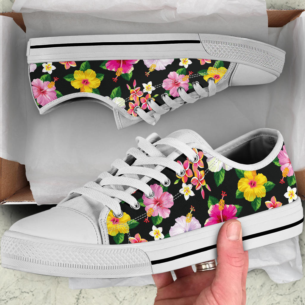 Hibiscus Pattern Print Design HB025 White Bottom Low Top Shoes