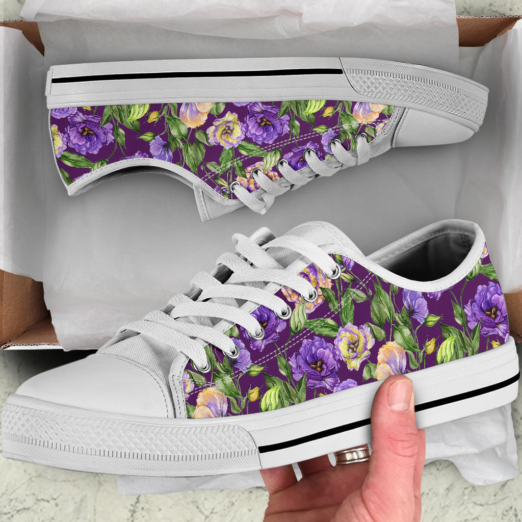 Lisianthus Pattern Print Design LT03 White Bottom Low Top Shoes