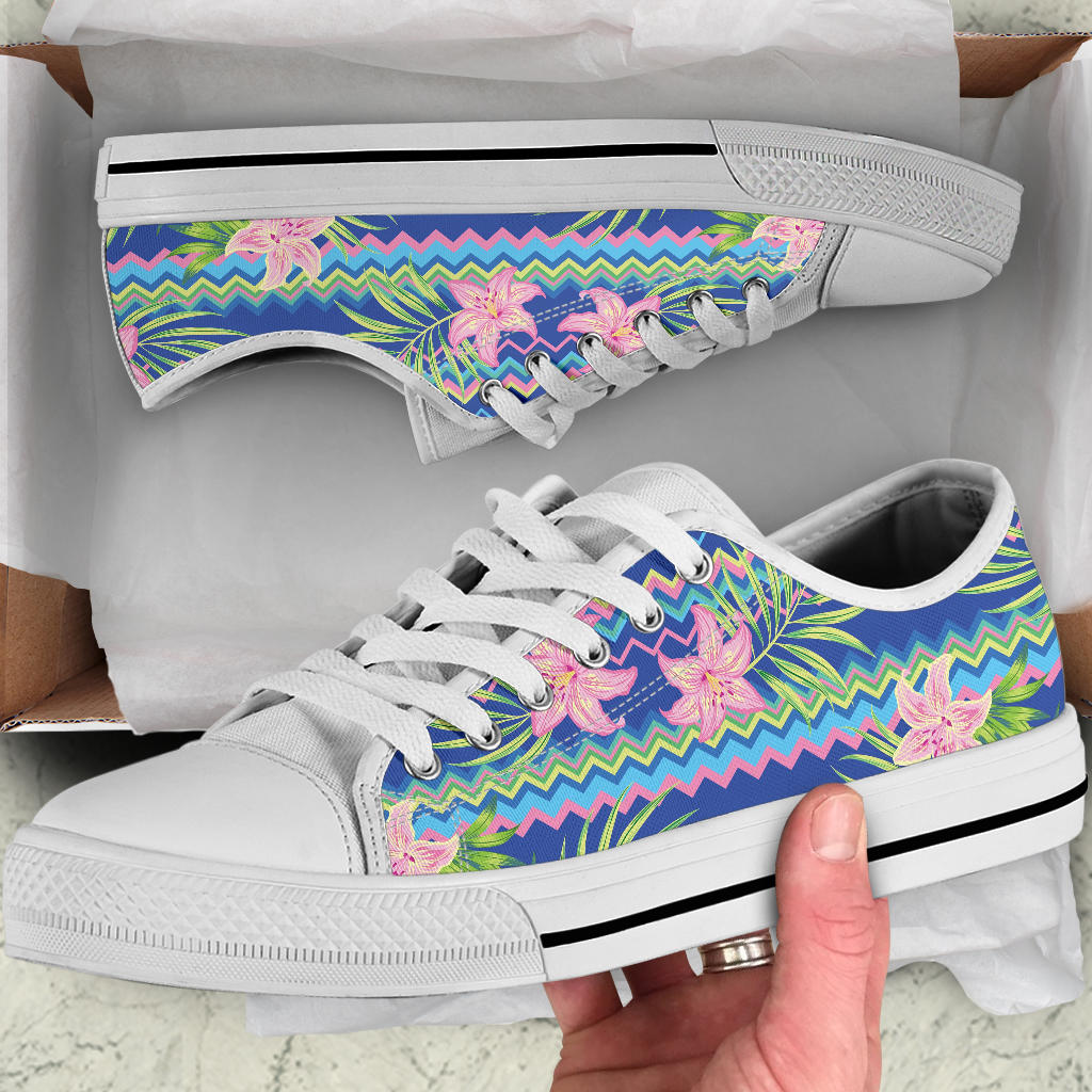 Lily Pattern Print Design LY015 White Bottom Low Top Shoes