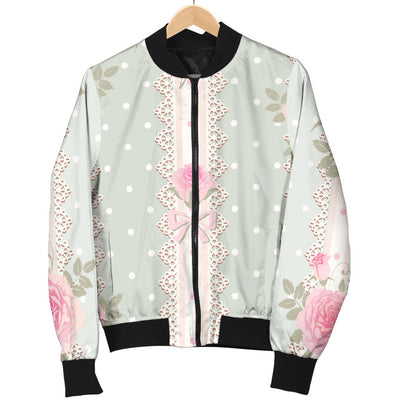 Rose Pattern Print Design RO016 Women Bomber Jacket