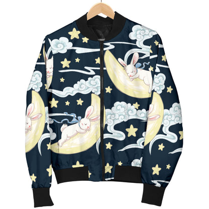 Rabbit Sleeping Pattern Print Design RB08 Women Bomber Jacket