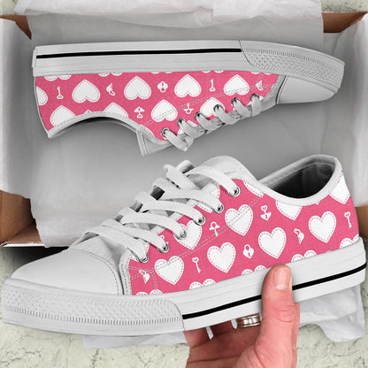 Heart Key Pattern Print Design HE09 White Bottom Low Top Shoes