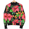 Red Hibiscus Pattern Print Design HB07 Women Bomber Jacket