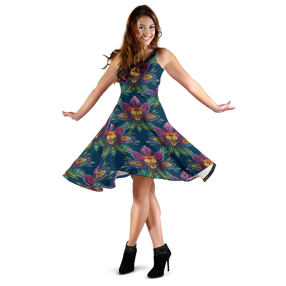 lotus Boho Pattern Print Design LO04 Midi Dress