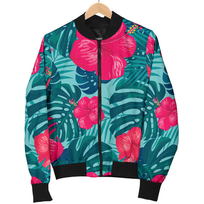 Red Hibiscus Pattern Print Design HB017 Men Bomber Jacket