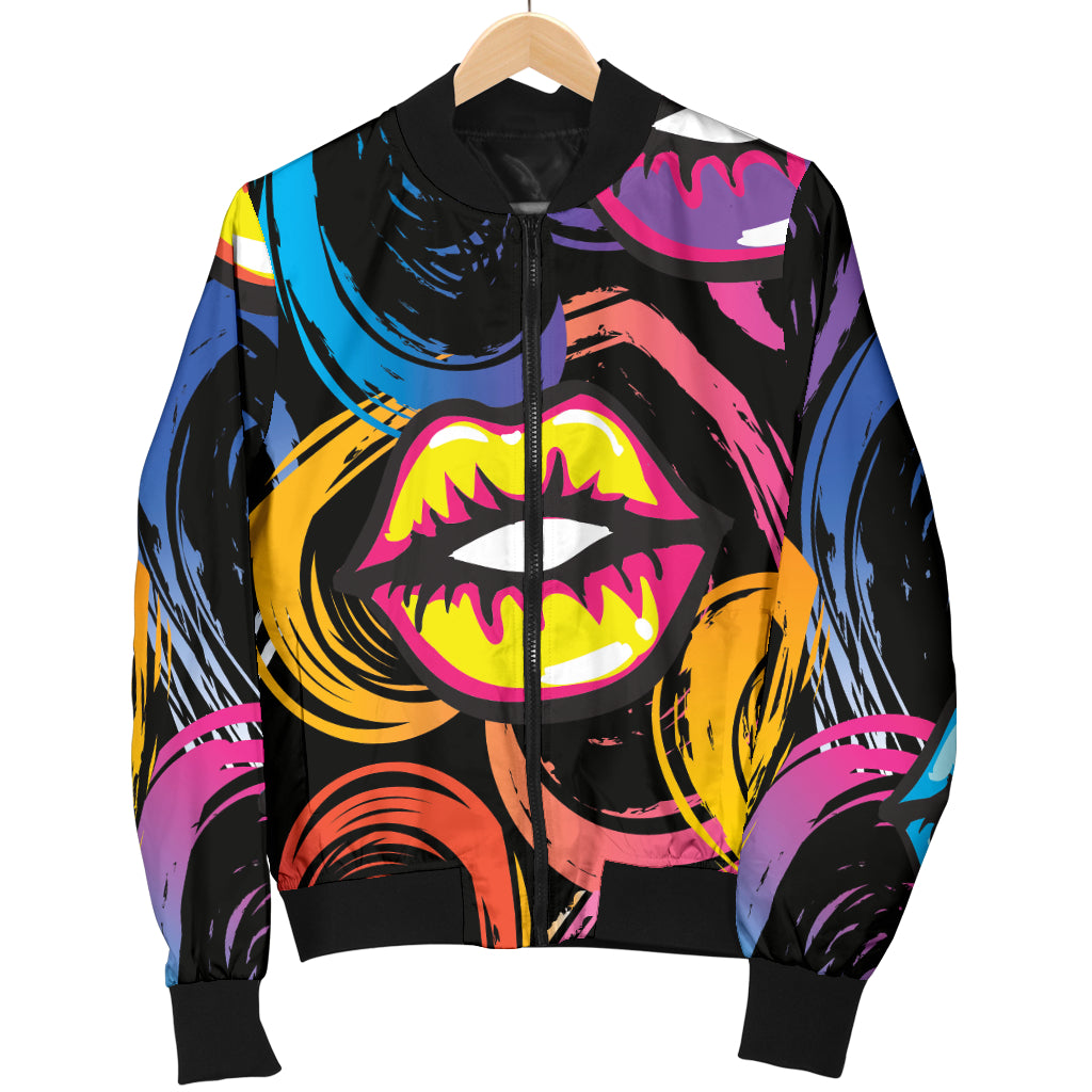 Pop Art Lip Pattern Print Design A03 Women's Bomber Jacket