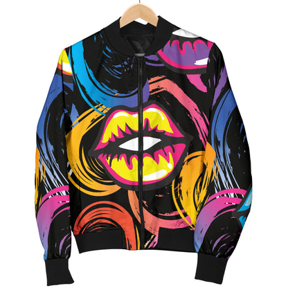 Pop Art Lip Pattern Print Design A03 Women's Bomber Jacket