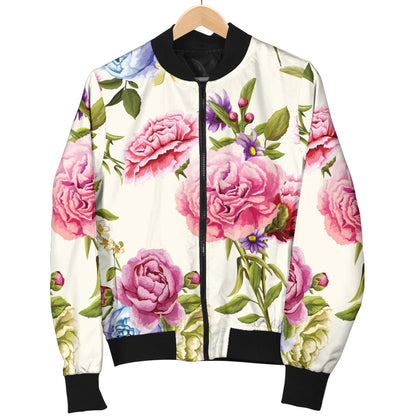 Carnations Pattern Print Design CN02 Women Bomber Jacket
