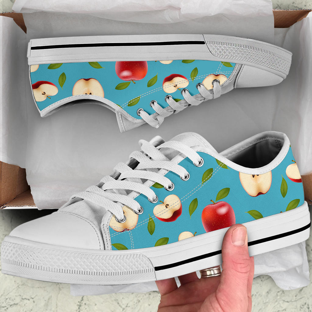 Apple Pattern Print Design AP012 White Bottom Low Top Shoes