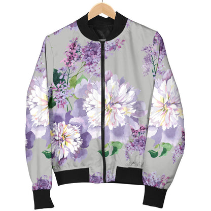 Lilac Pattern Print Design LI07 Women Bomber Jacket