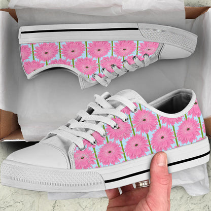 Gerberas Pattern Print Design GB01 White Bottom Low Top Shoes
