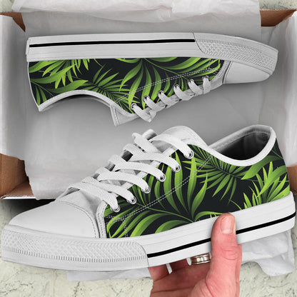 Palm Leaves Pattern Print Design PL07 White Bottom Low Top Shoes