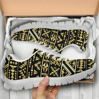 Gold Aztec Tribal Sneakers White Bottom Shoes