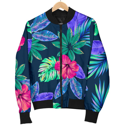Tropical Flower Pattern Print Design TF09 Women Bomber Jacket