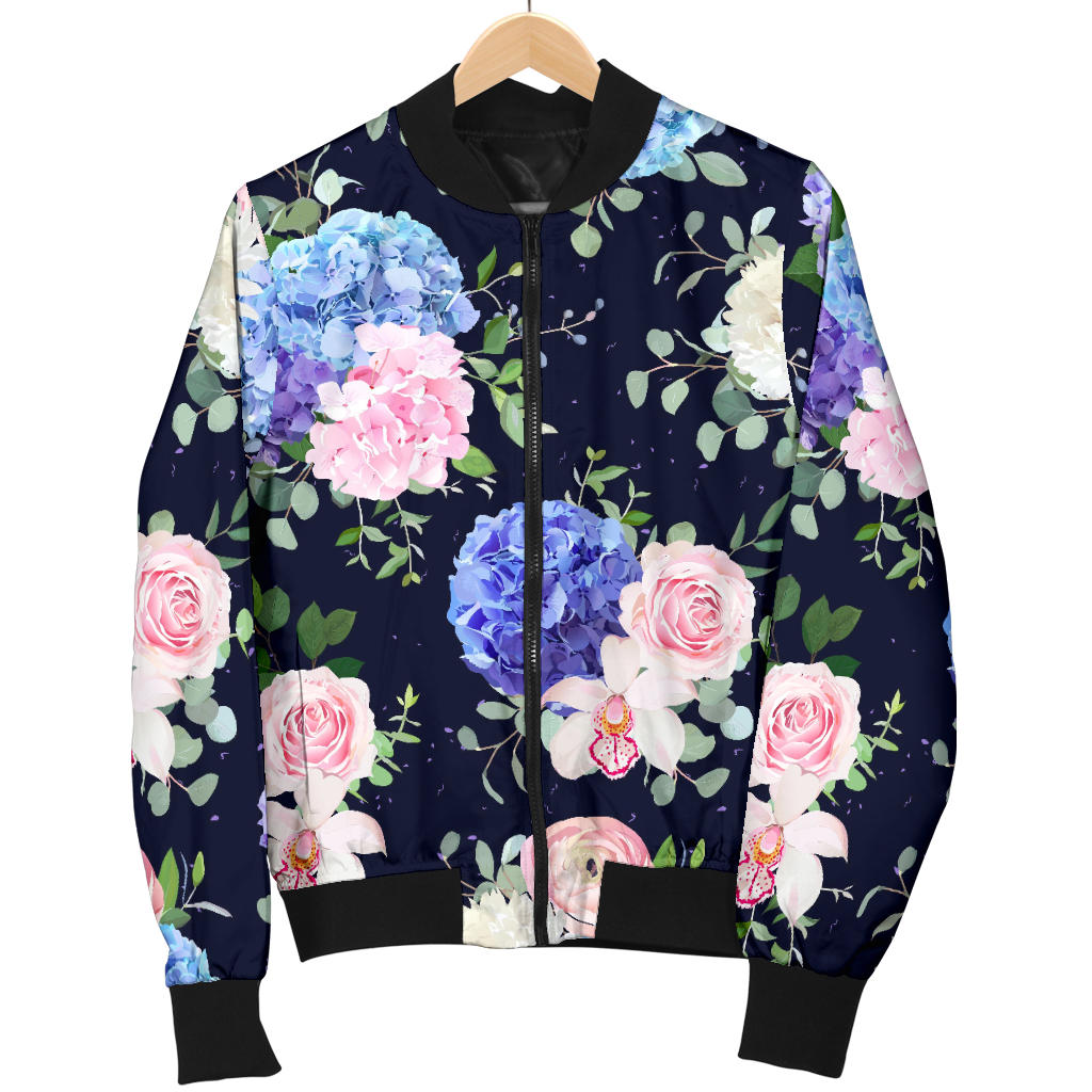 Hydrangea Pattern Print Design HD01 Women Bomber Jacket