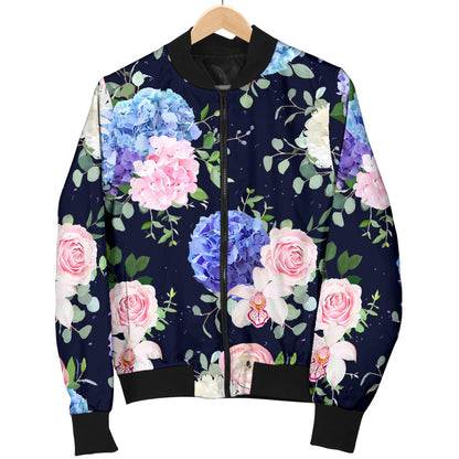 Hydrangea Pattern Print Design HD01 Women Bomber Jacket