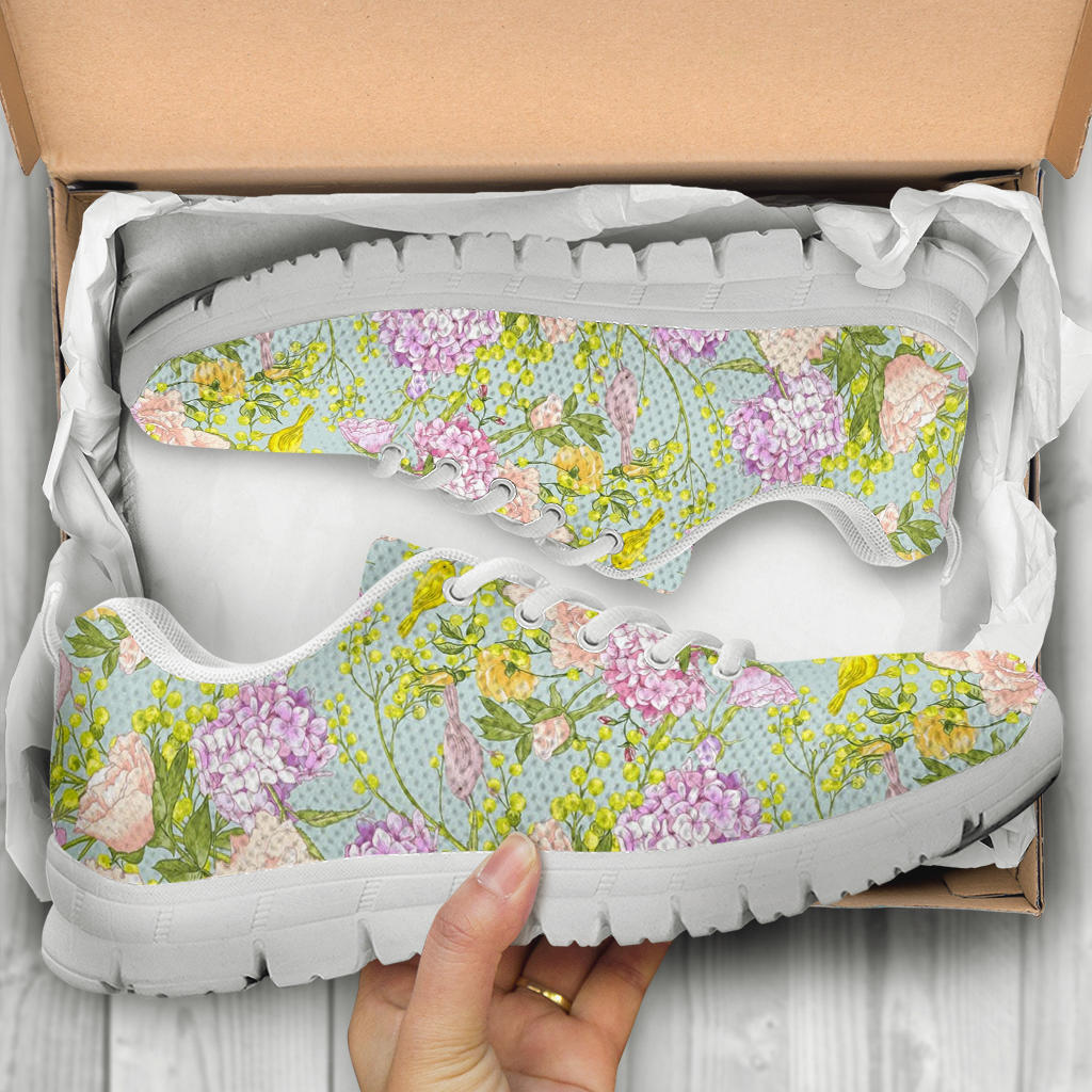 Hydrangea Pattern Print Design HD02 Sneakers White Bottom Shoes